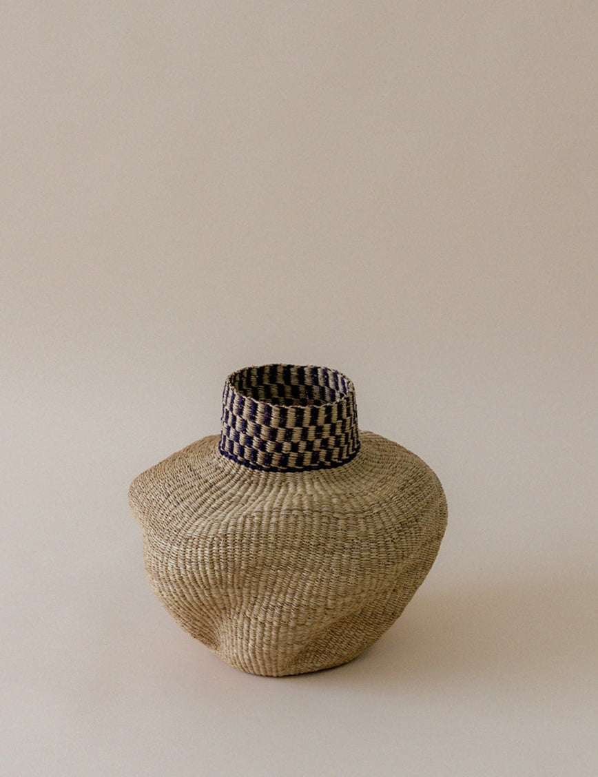 Small beige and black patterned African decor basket by Kusuka